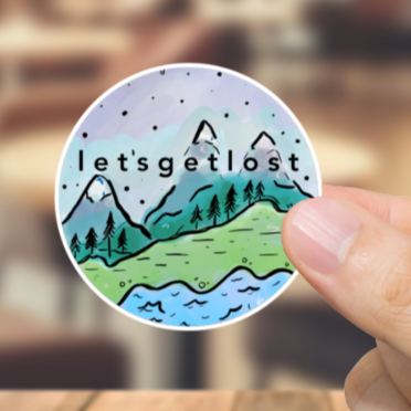 Durable, vinyl, die-cut, Let's Get Lost Sticker.
