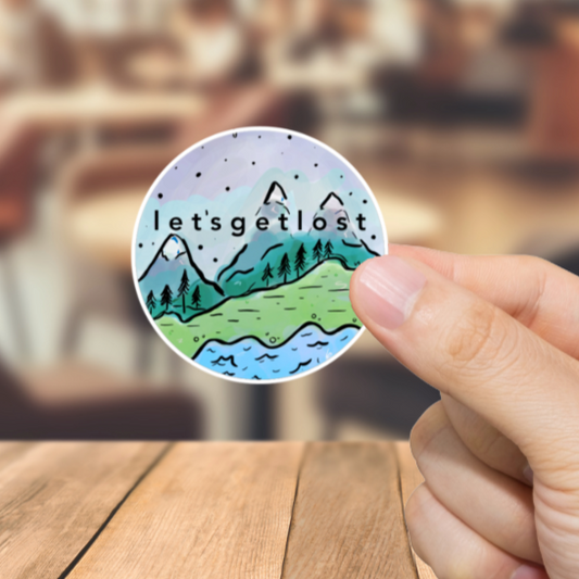 Durable, vinyl, die-cut, Let's Get Lost Sticker.