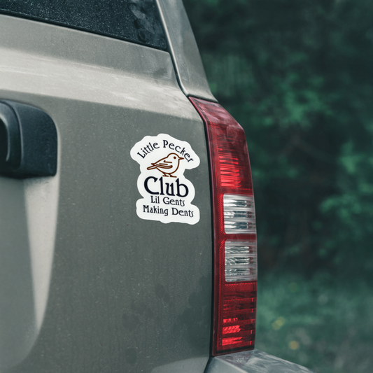 Durable, vinyl, die-cut, Little Pecker Sticker.