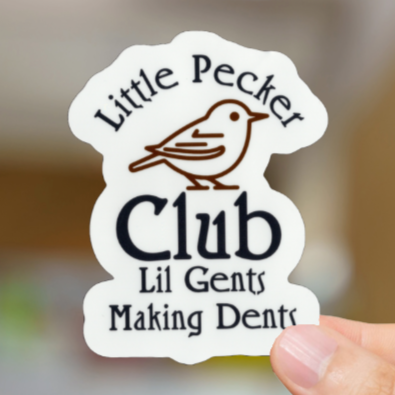 Durable, vinyl, die-cut, Little Pecker Sticker.