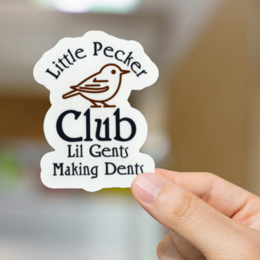 Durable, vinyl, die-cut, Little Pecker Sticker.