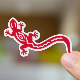 Durable, vinyl, die-cut, Red Lizard Sticker.