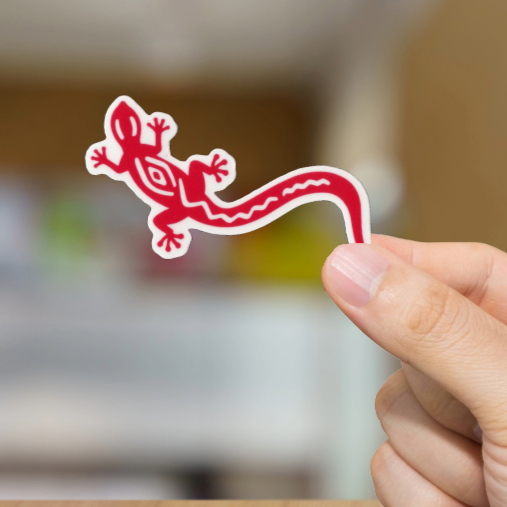 Durable, vinyl, die-cut, Red Lizard Sticker.