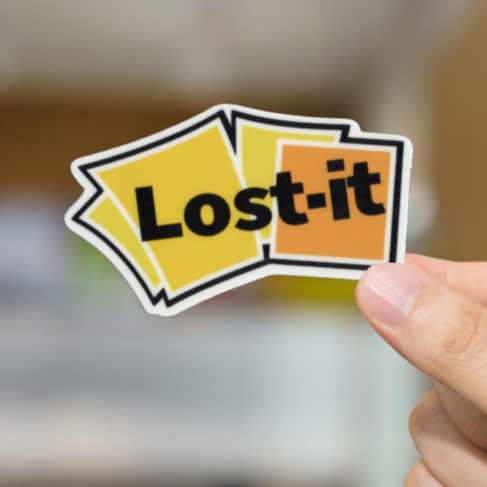 Durable, vinyl, die-cut, Lost It Sticker.
