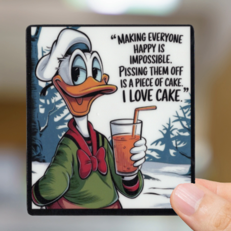 Durable, vinyl, die-cut, I Love Cake Sticker.