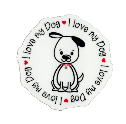 Durable vinyl, die-cut Love Dog Sticker
