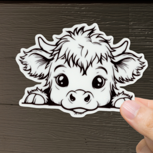 Durable, vinyl, die-cut, Mini Cow Sticker.