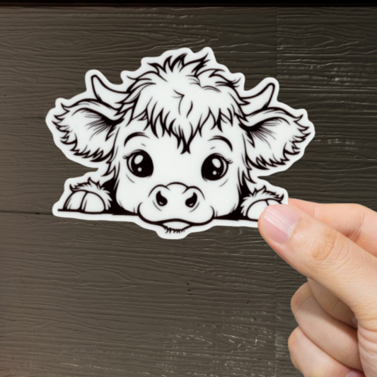 Durable, vinyl, die-cut, Mini Cow Sticker.