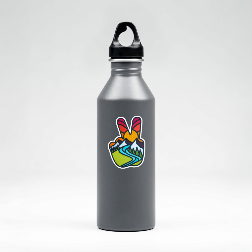 Durable, vinyl, die-cut, Moutain Peace Sign Sticker.