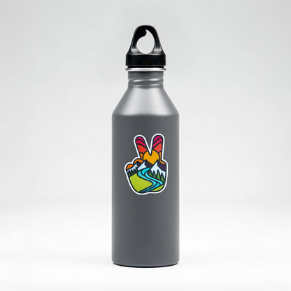 Durable, vinyl, die-cut, Moutain Peace Sign Sticker.