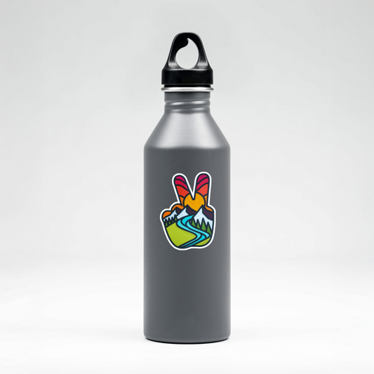 Durable, vinyl, die-cut, Moutain Peace Sign Sticker.