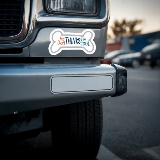 Durable, vinyl, die-cut, My Dog Thinks I'm Cool Sticker.