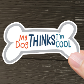 Durable, vinyl, die-cut, My Dog Thinks I'm Cool Sticker.