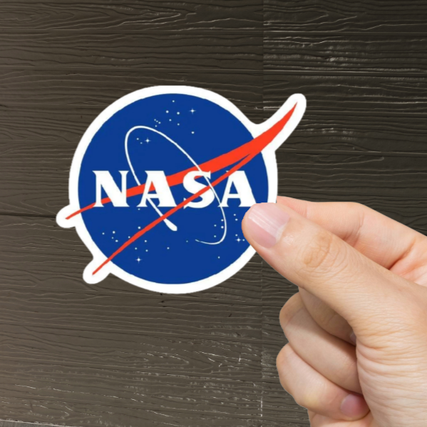 Durable, die-cut, vinyl, NASA Sticker.