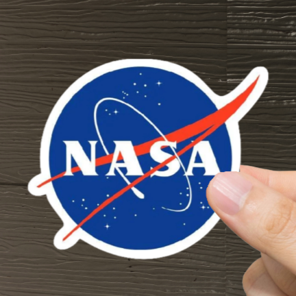 Durable, die-cut, vinyl, NASA Sticker.