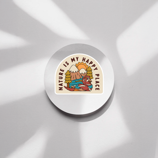 Durable, vinyl, die-cut, Nature My Happy Place Sticker.