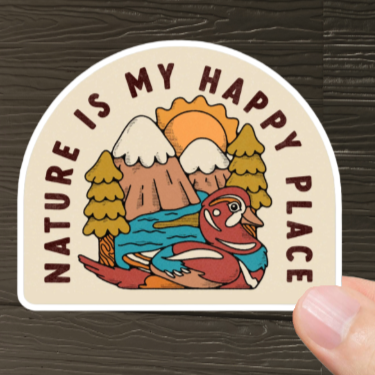 Durable, vinyl, die-cut, Nature My Happy Place Sticker.