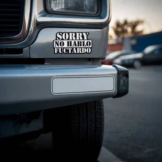 Durable, vinyl, die-cut, Sorry, No Hablo Sticker.