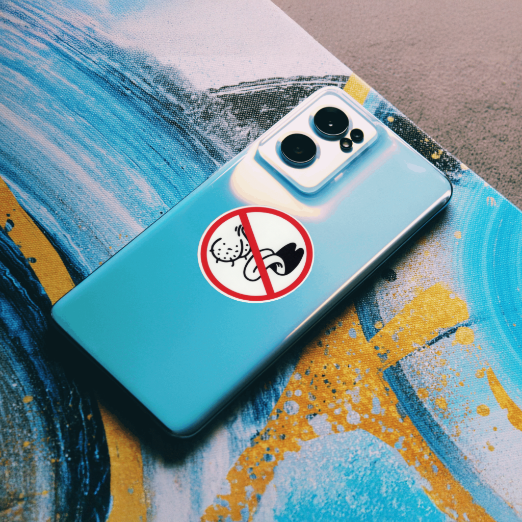 Durable, vinyl, die-cut, No Licks Sticker.