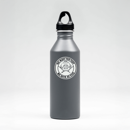 Durable, vinyl, die-cut, No Muff Too Tuff Sticker.
