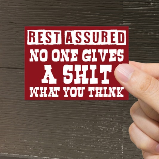 Durable, vinyl, die-cut, No One Gives A Shit Sticker.
