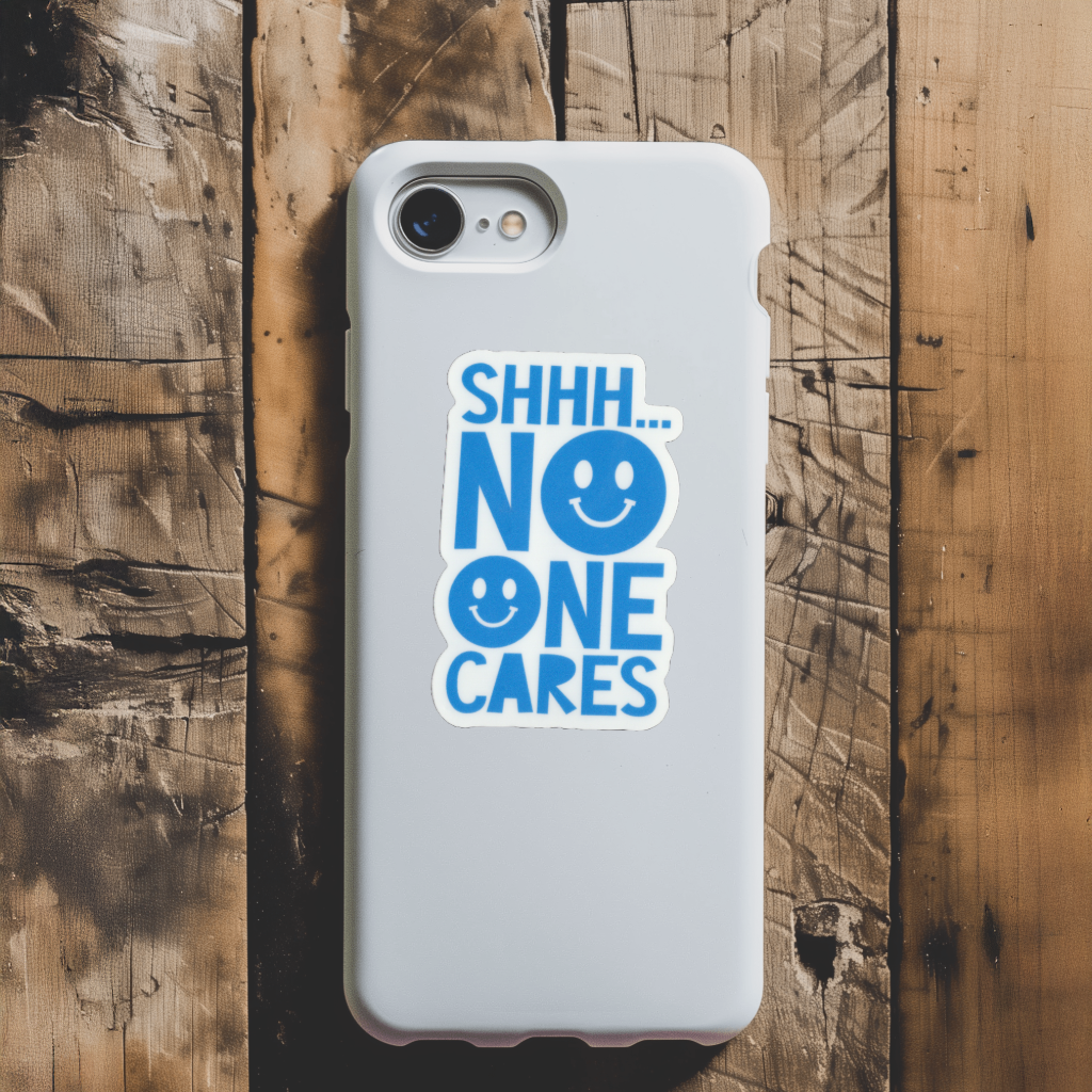 Durable, vinyl, die-cut, No One Cares Sticker.