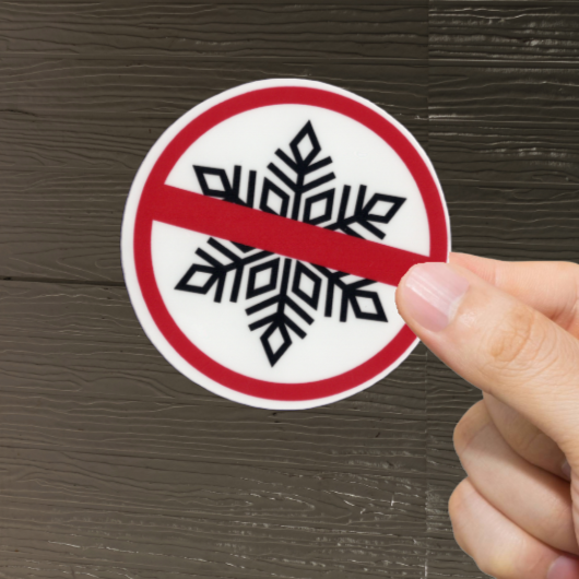 Durable, vinyl, die-cut, No Snowflakes Sticker.
