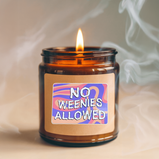 Durable, vinyl, die-cut, No Weenies Sticker.