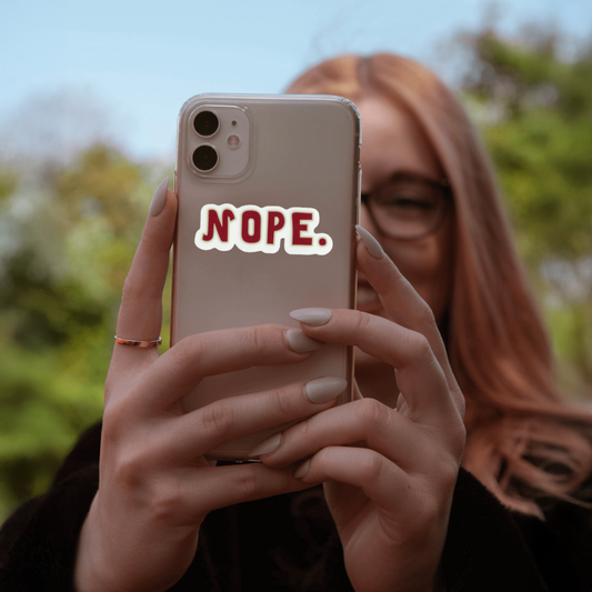 Durable, vinyl, die-cut, Nope Sticker,