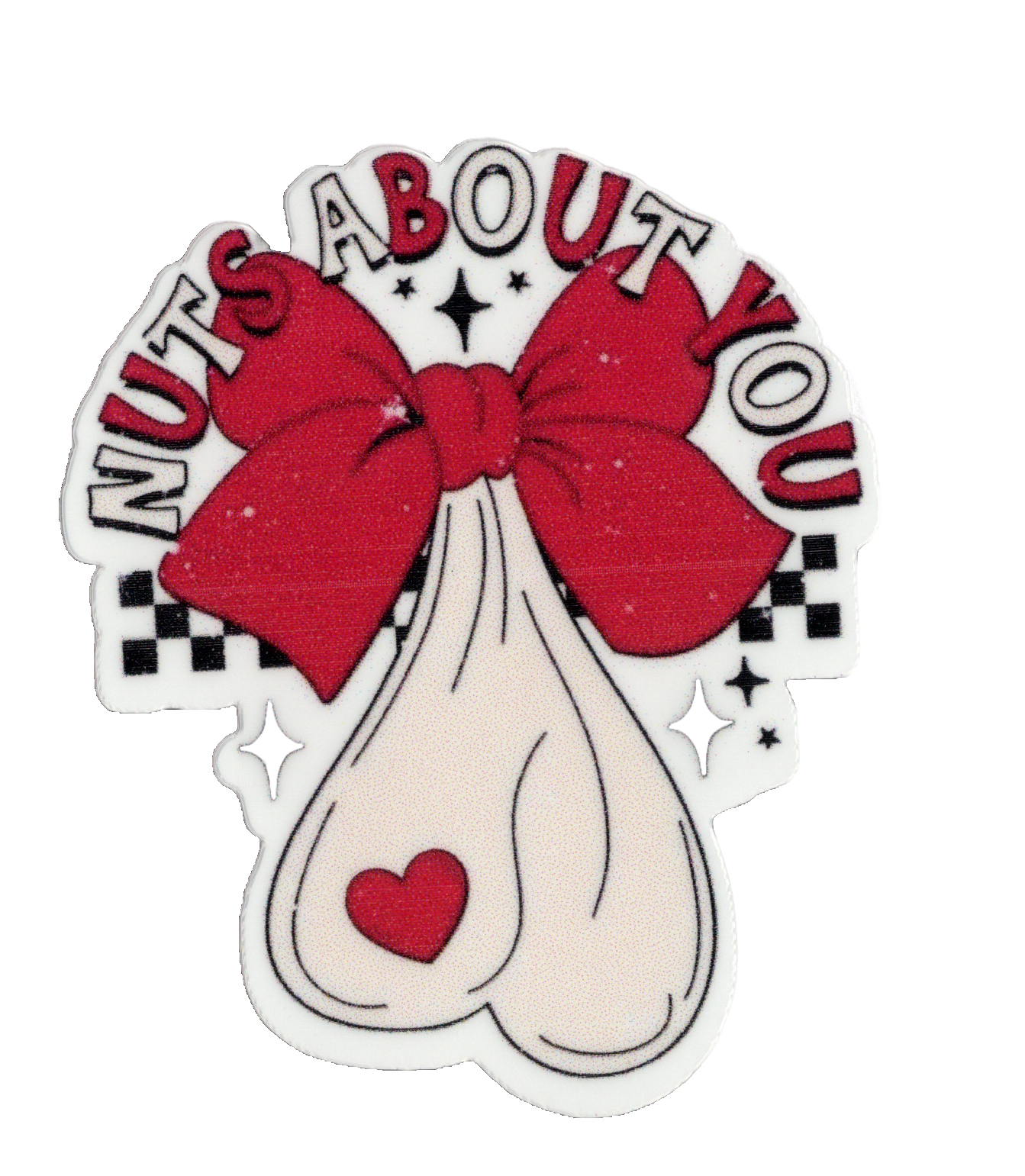 Durable vinyl, die-cut Nuts About Sticker