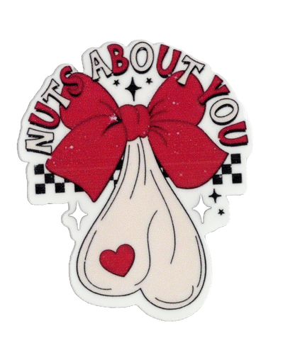 Durable vinyl, die-cut Nuts About Sticker