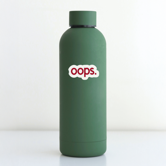 Durable, vinyl, die-cut, Oops Sticker.