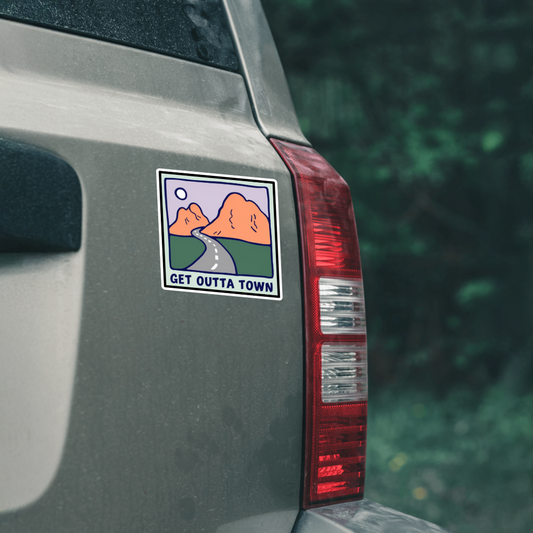 Durable, vinyl, die-cut, Get Outta Town Sticker.