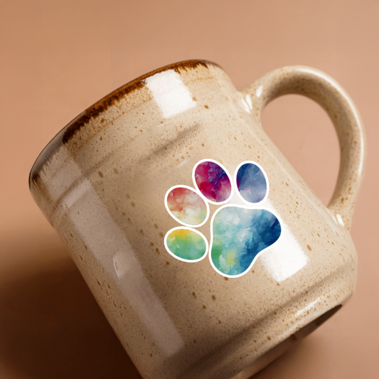 Durable, vinyl, die-cut, Multicolor Dog Paw Sticker.
