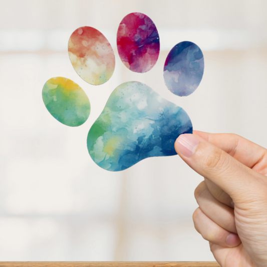 Durable, vinyl, die-cut, Multicolor Dog Paw Sticker