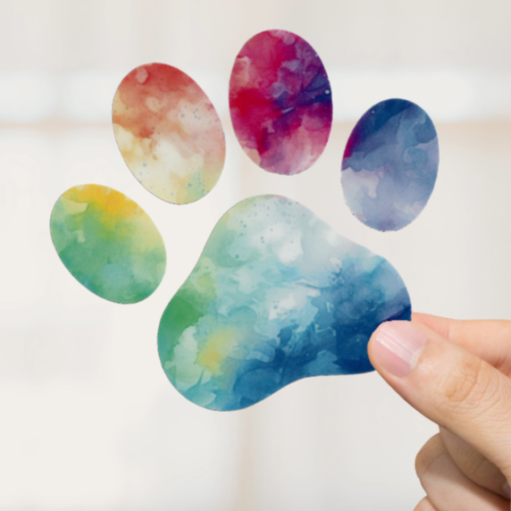 Durable, vinyl, die-cut, Multicolor Dog Paw Sticker