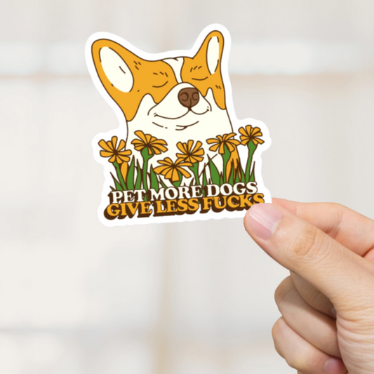 Durable, vinyl, die-cut, Pet More Dogs Sticker.