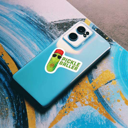 Durable, vinyl, die-cut, Pickle Baller Sticker.