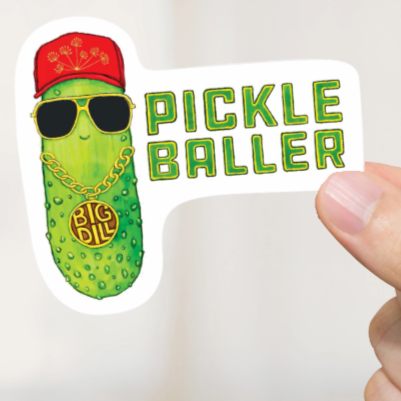 Durable, vinyl, die-cut, Pickle Baller Sticker.