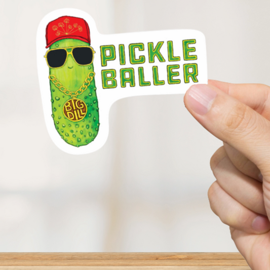 Durable, vinyl, die-cut, Pickle Baller Sticker.