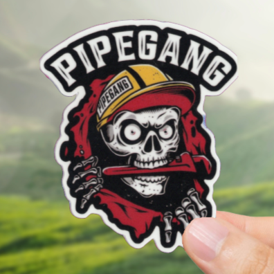 Durable, vinyl, die-cut, Pipe Gang Sticker.
