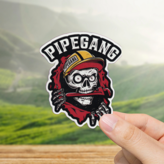Durable, vinyl, die-cut, Pipe Gang Sticker.