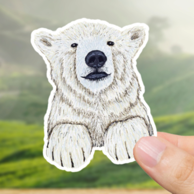 Durable, vinyl, die-cut, Polar Bear Artwork Sticker.