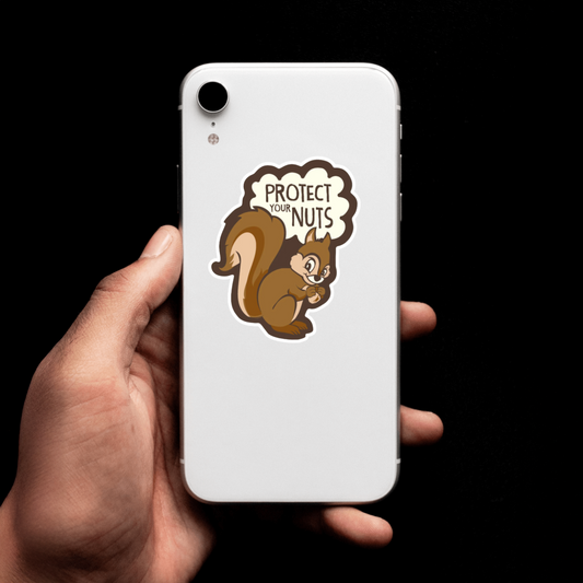 Durable, vinyl, die-cut, Protect The Nuts Sticker.