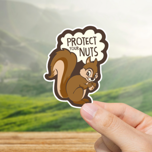 Durable, vinyl, die-cut, Protect The Nuts Sticker.