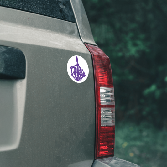 Durable, vinyl, die-cut, Purple Skeleton Middle Finger Sticker.