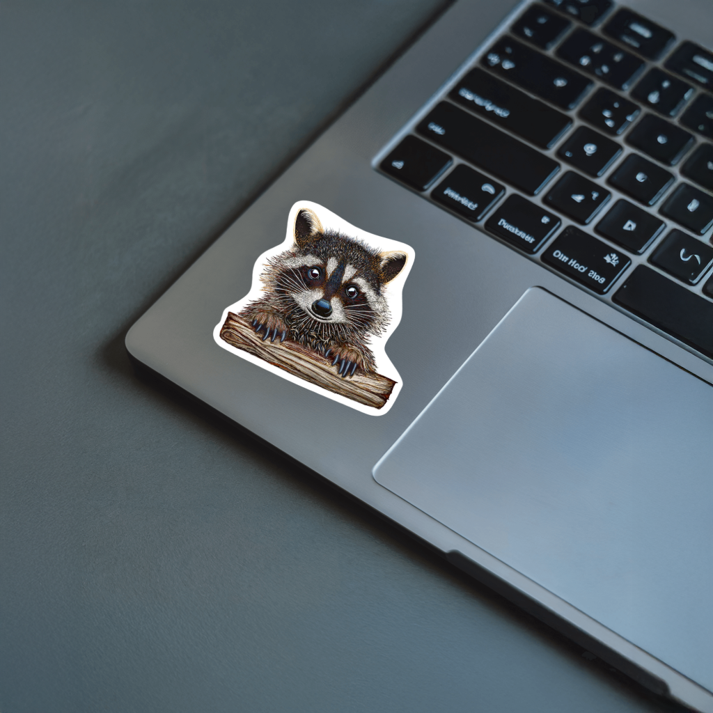 Durable, vinyl, die-cut, Racoon Artwork Sticker.