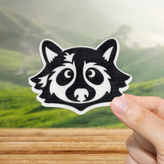Durable, vinyl, die-cut, Racoon Sticker.