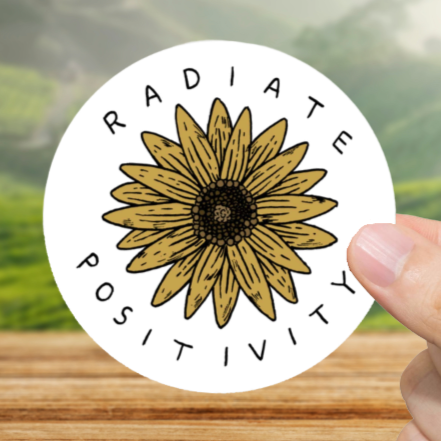 Durable, die-cut, vinyl, Radiate Positivity Sticker.