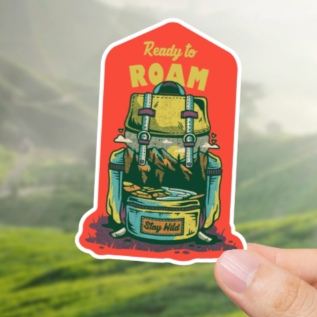 Durable, die-cut, vinyl, Ready To Roam Sticker.